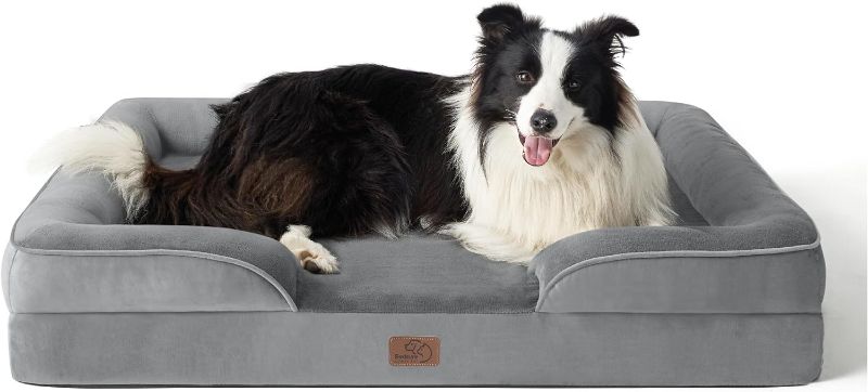 Photo 1 of Bedsure Orthopedic Dog Bed for Large Dogs - Big Washable Dog Sofa Bed Large, Supportive Foam Pet Couch Bed with Removable Washable Cover, Waterproof Lining and Nonskid Bottom, Grey