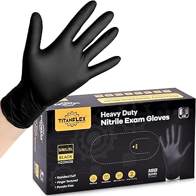 Photo 1 of TitanFlex Thor Grip Heavy Duty Black Industrial Nitrile Gloves with Raised Diamond Texture, 8-mil, Latex Free, 100-ct Box