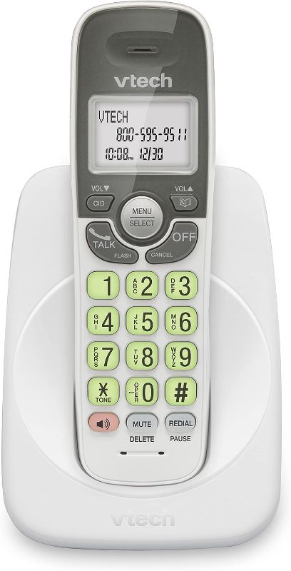 Photo 1 of VTech VG101 DECT 6.0 Cordless Phone for Home, Blue-White Backlit Display, Backlit Big Buttons, Full Duplex Speakerphone, Caller ID/Call Waiting, Easy Wall Mount, Reliable 1000 ft Range (White/Grey) Caller ID White