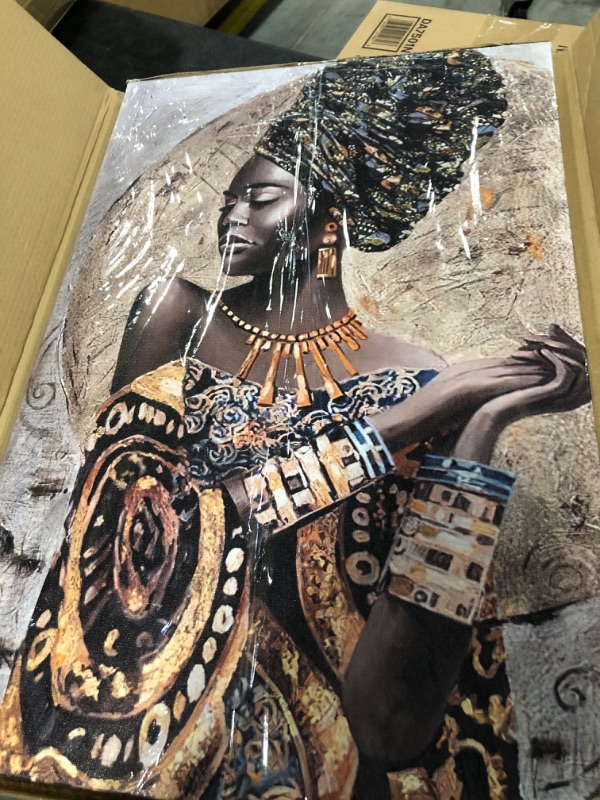 Photo 1 of African American Wall Art- Elegant Black Woman Minimalist Wall Decor- Abstract Black Art Painting Canvas Prints for Living Room Bathroom Home Decoration Framed Artwork for Walls 16”x24” black girls art-02 16x24inch