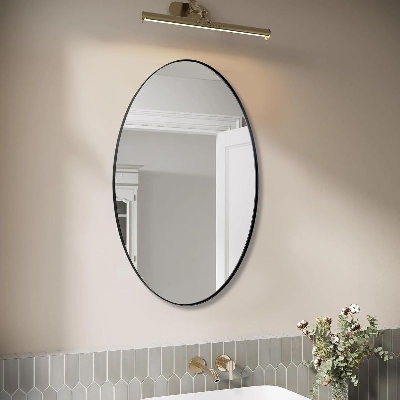 Photo 1 of ANDY STAR Oval Mirror, Black Mirror for Bathroom with Polished Black Finish