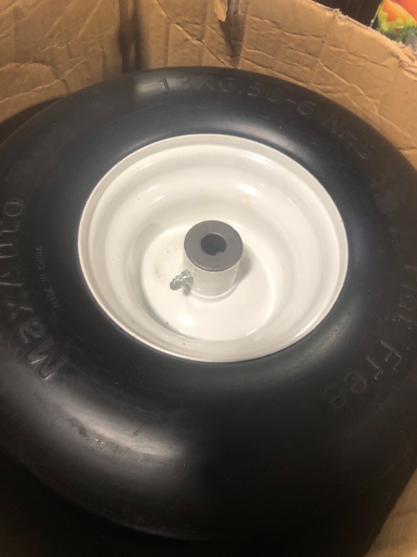 Photo 3 of MaxAuto Set of 2 13x6.50-6 Flat Free Lawn Mower Smooth Tires on Wheel for Lawn Mower Garden Tractor(4.0"Centered Hub - Hub Length 4"-4.5''-5.0''-5.5" with 5/8" or 3/4'' Sintered iron Bushing)