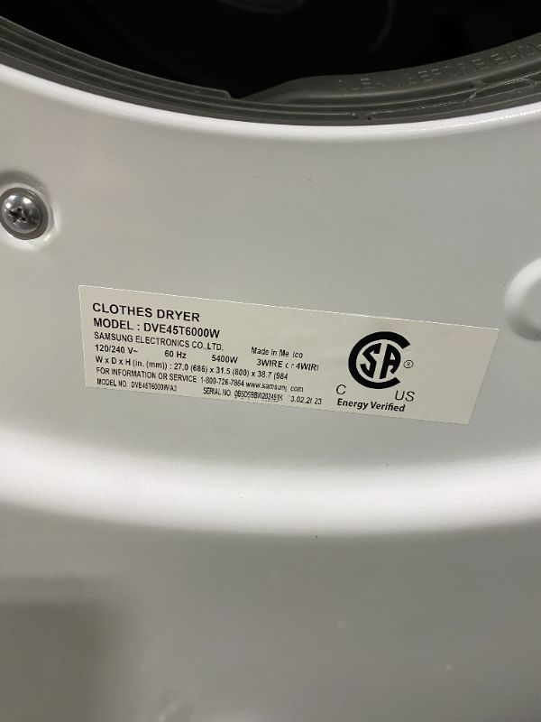 Photo 5 of Samsung 7.5-cu ft Stackable Electric Dryer (White)