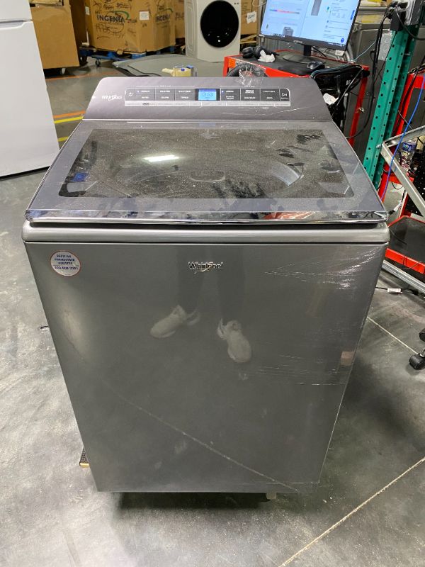 Photo 2 of Whirlpool Smart Capable w/Load and Go 5.3-cu ft High Efficiency Impeller and Agitator Smart Top-Load Washer (Chrome Shadow) ENERGY STAR