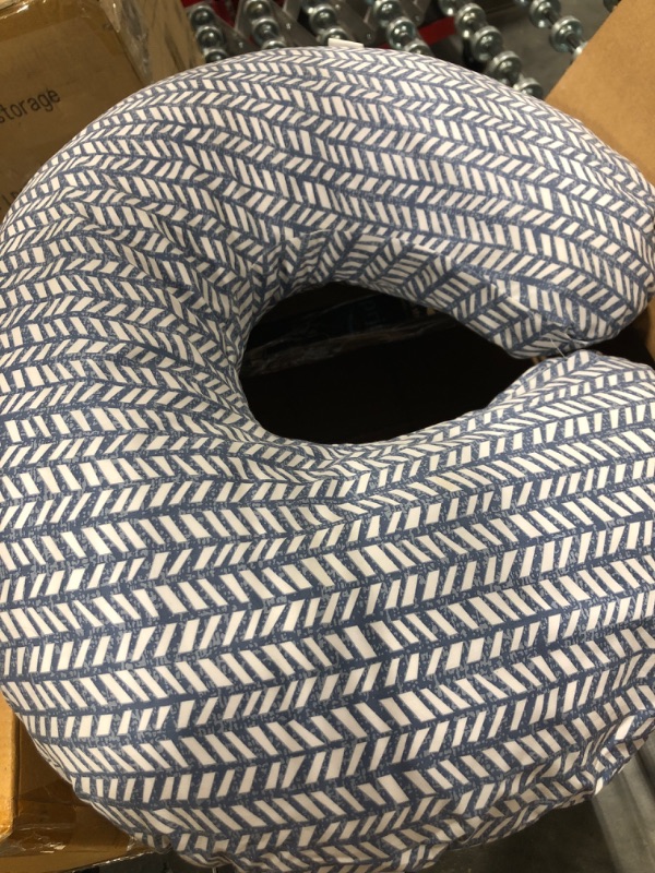 Photo 3 of Boppy Nursing Pillow and Positioner—Original | Blue Herringbone | Breastfeeding, Bottle Feeding, Baby Support | with Removable Cotton Blend Cover | Awake-Time Support