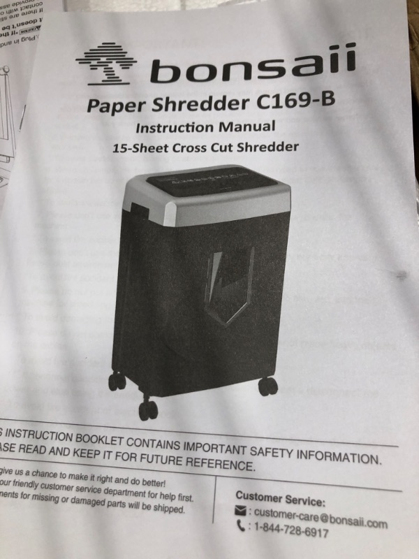 Photo 3 of Bonsaii 15-Sheet Office Paper Shredder, 40 Mins Heavy Duty Shredder for Home Office, Crosscut Shreder with Anti-Jam System & P-4 High Security Supports CD/Credit Cards/Staple,5 Gal Pullout Bin C169-B 1 5 Sheet-40 mins