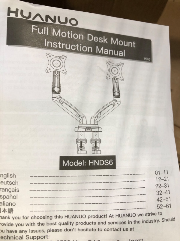 Photo 4 of HUANUO Dual Monitor Stand - Adjustable Spring Monitor Desk Mount Swivel Vesa Bracket with C Clamp