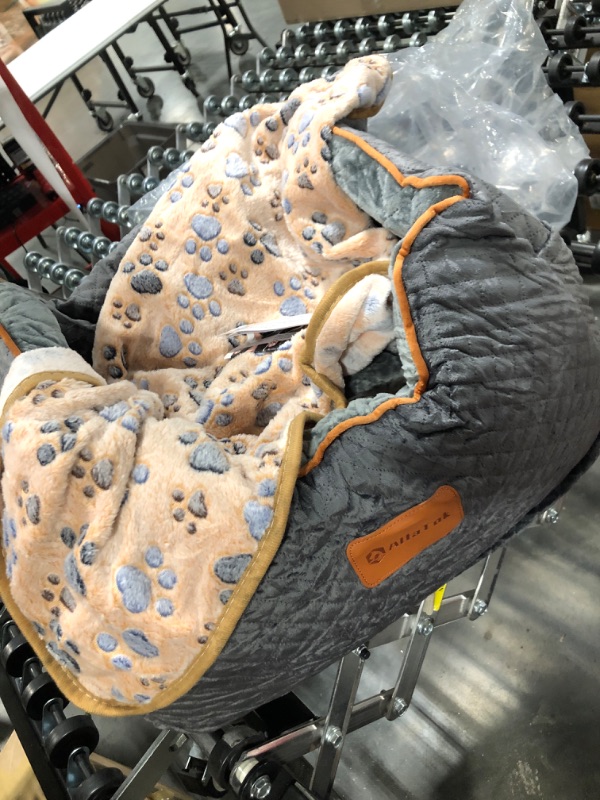 Photo 1 of AlfaTok Memory Foam Booster Dog Car Seat with Washable Removable Cover, Elevated Pet Car Seat, Anti-Slip Sturdy Dog Booster Seats for Small Dogs 25lbs, Dog Seat Belt, Storage Pocket, Dog Blankets grey