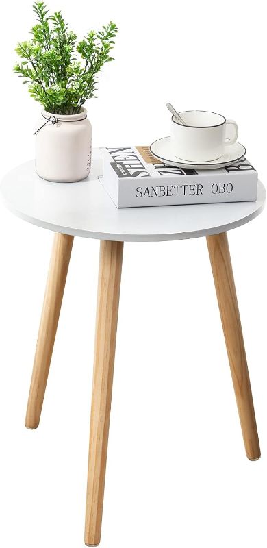 Photo 1 of Apicizon Round Side Table Set of 2, White Nightstand Coffee End Table for Living Room, Bedroom, Small Spaces, Morden Side Table Home Decor Bedside Table with Wood Legs, 16.5 x 20.5 Inches
