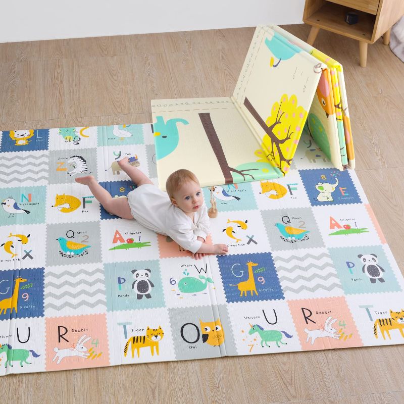 Photo 1 of Baby Play Mat for Floor Foam Playmat for Baby Reversible Foldable Waterproof Soft Foam Extra Large Playmat for Babies and Toddlers with Travel Carry Bag(79 x 59 x 0.4 in)
