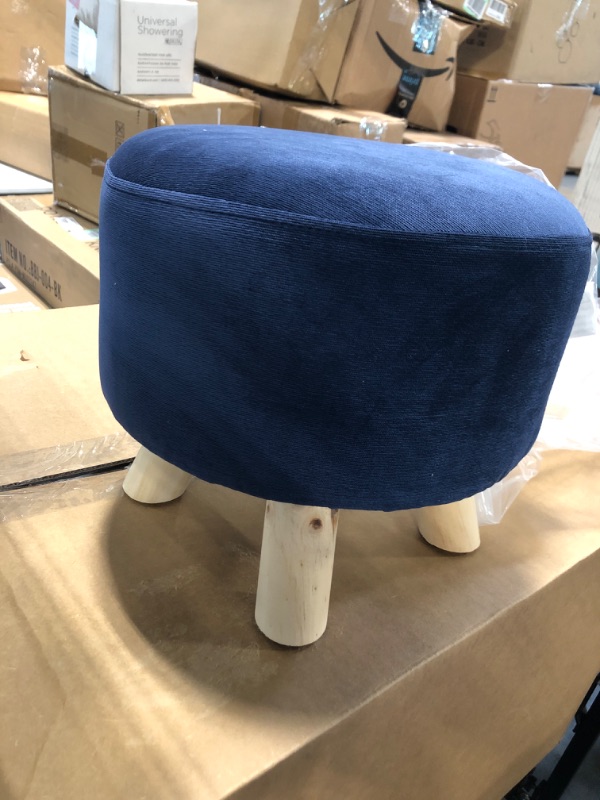 Photo 3 of Asense Round Ottoman Foot Rest Stool Fabric Padded Seat Cute Footstools Ottoman with Non-Skid Wooden Legs, Assorted Blue
