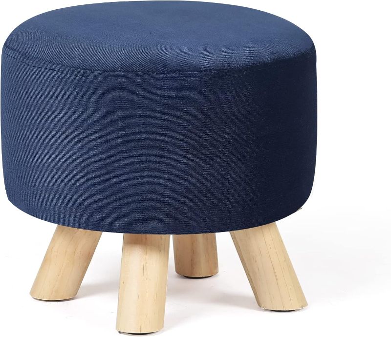 Photo 1 of Asense Round Ottoman Foot Rest Stool Fabric Padded Seat Cute Footstools Ottoman with Non-Skid Wooden Legs, Assorted Blue