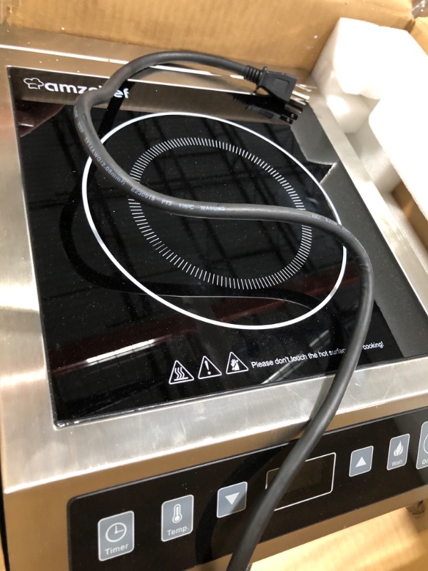 Photo 3 of AMZCHEF Induction Cooktop Commercial, Professional Portable Induction Burner, 1800W Countertop Stove Burner with ETL-Certified Induction Hot Plate 3 Hours Timer,8 Temperature & Power Levels,LCD Screen Silver