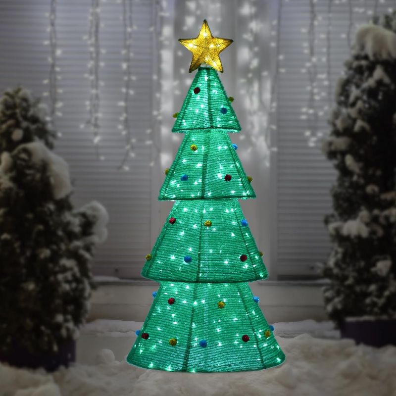 Photo 1 of Asplecor 6FT Lighted Christmas Tree with Green Stubby Onion Body Plus Coloured Balls, Gold top Star for Christmas Decorations Indoor Home Decor…
