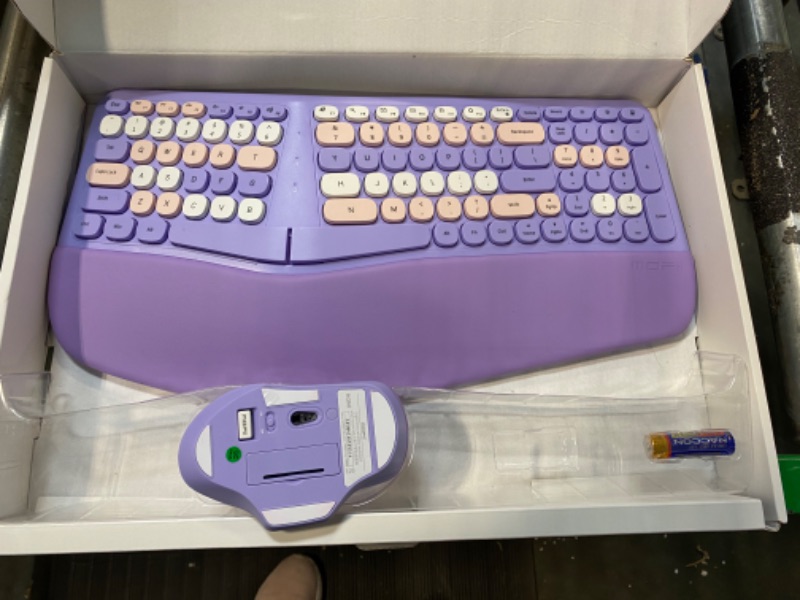 Photo 3 of Ergonomic 2.4G USB Wireless Keyboard and Mouse Combo with PU Wrist Pad, Quiet Key, Cute Candy Colors, Compatible with Notebook, PC (Purple)