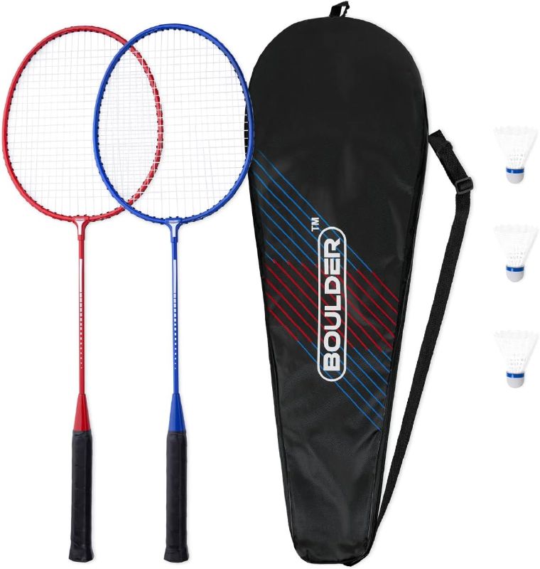 Photo 1 of Boulder Sports Badminton Rackets - Lightweight Badminton Racket Set with 3 Shuttlecocks and Racquet Case - Badminton Set for Backyard or Outdoor Games
