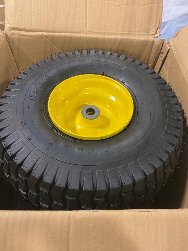 Photo 3 of 15x6.00-6" Front Tire Assembly Replacement for 100 and 300 Series John Deere Riding Mowers - 2 pack