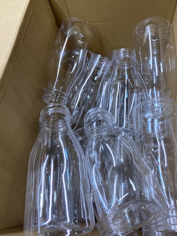 Photo 4 of 50 Plastic Milk Bottles with Straws & Silver Metal Lids Clear Plastic Bottle for Dairy Milk, Party Bottle for Milk Juices Shakes Smoothies Cocktails (8 oz)