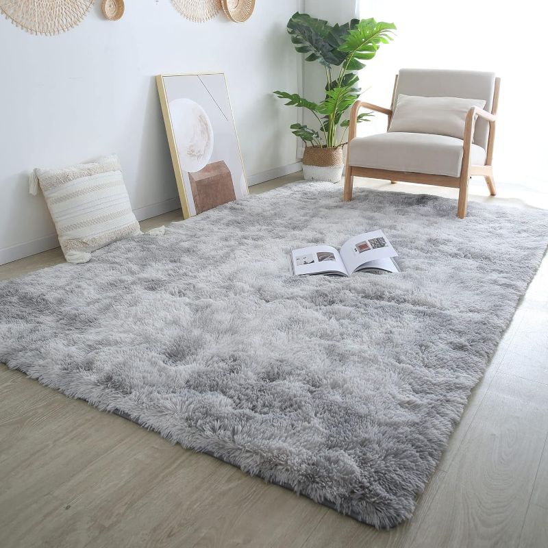 Photo 1 of  Shag Area Rug,Indoor Ultra Soft Fluffy Plush Rugs for Bedroom Living Room, Non-Skid Modern Nursery Faux Fur Rugs for Kids Room Home Decor (Tie-Dyed Light Gray, 6x9 Feet)
