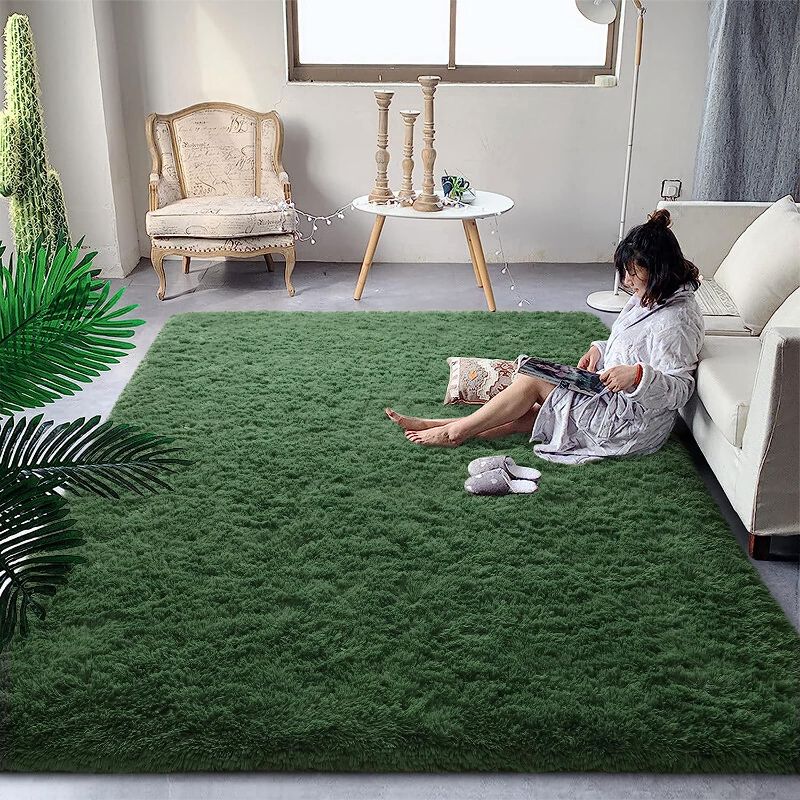 Photo 1 of DweIke Super Soft Shaggy Rugs Fluffy Carpets, 3x5 ft Deep Green Area Rug for Living Room Bedroom Girls Kids Room Nursery Home Decor, Non-Slip Plush Indoor Floor Bedside Rug, 3x5 Feet Deep Green
