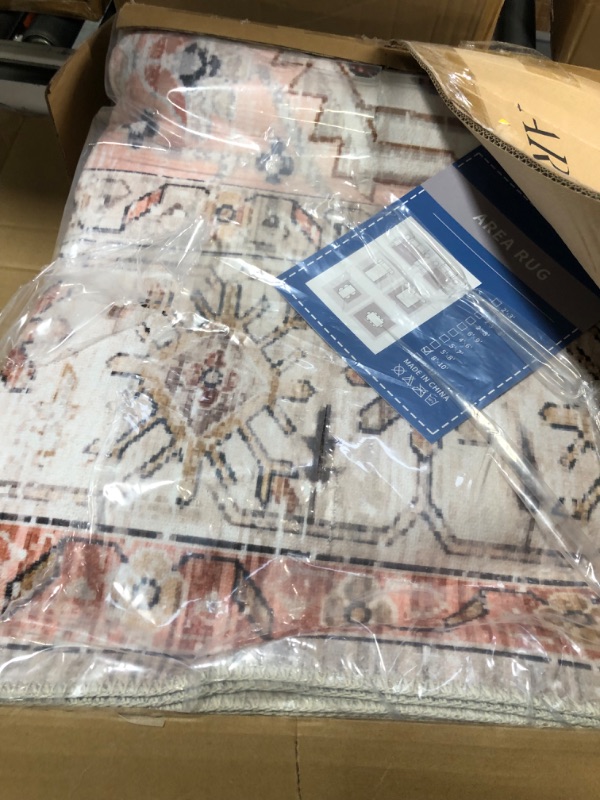 Photo 1 of Valenrug Washable Rug- Ultra-Thin Antique Collection Area Rug, Stain Resistant Rugs for Living Room Bedroom, Distressed Persian Boho Rug, Peach/Yellowish