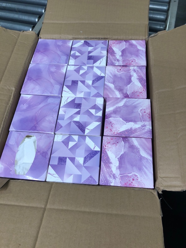 Photo 3 of Crtiin 24 Packs Facial Tissues Cube Boxes Marble Designs Tissues Cube Box 2 Ply 80 Sheets Tissues Bulk Upright Face Tissue Box for Household Supplies, Bathroom, Kitchen, Toilet, Car, Travel (Purple)