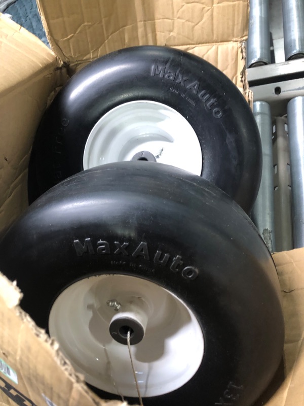 Photo 3 of MaxAuto Set of 2 13x6.50-6 Flat Free Lawn Mower Smooth Tires on Wheel for Lawn Mower Garden Tractor(4.0"Centered Hub - Hub Length 4"-4.5''-5.0''-5.5" with 5/8" or 3/4'' Sintered iron Bushing)