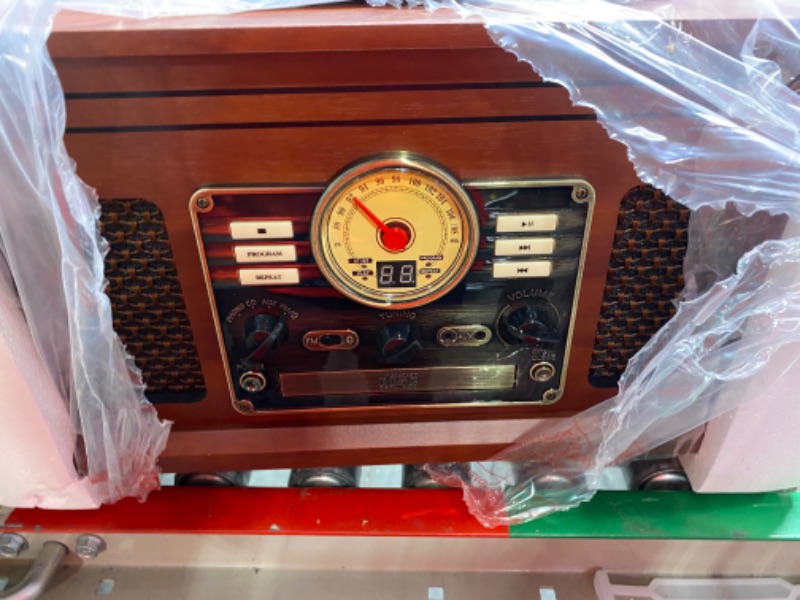Photo 1 of Victrola Nostalgic 6-in-1 Bluetooth Record Player & Multimedia Center with Built-in Speakers - 3-Speed Turntable, CD & Cassette Player, FM Radio | Wireless Music Streaming | Mahogany Mahogany Entertainment Center