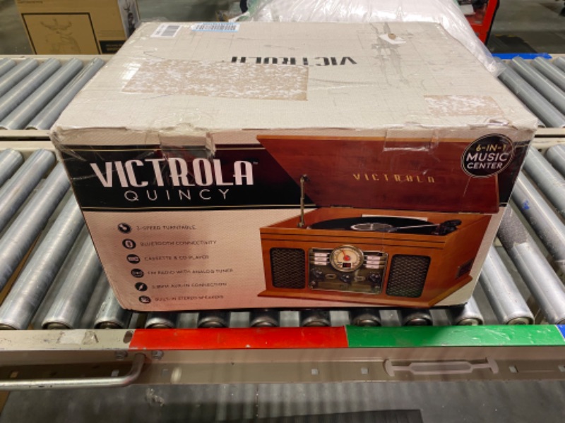 Photo 1 of Victrola Nostalgic 6-in-1 Bluetooth Record Player & Multimedia Center with Built-in Speakers - 3-Speed Turntable, CD & Cassette Player, FM Radio | Wireless Music Streaming | Mahogany Mahogany Entertainment Center