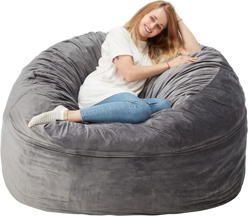 Photo 1 of  Bean Bag Chair: Giant 5' Memory Foam Furniture Bean Bag Chair with Microfiber Cover - 5Ft,Silver Grey