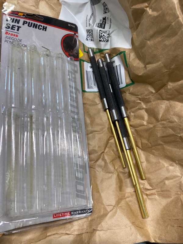 Photo 1 of Performance Tool W759 Brass Roll Pin Punch Set to Remove Pins with Knurled Steel Handles for Good Grip, 8-Inches, 5-pc 5pc 8" Long Brass Pin Punch