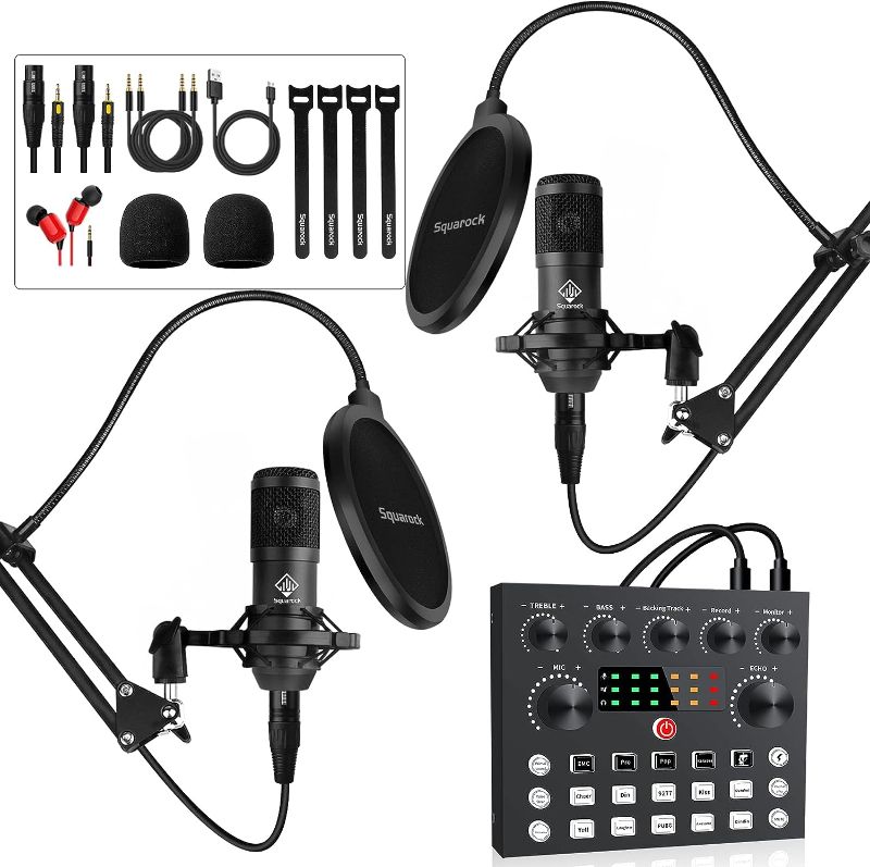 Photo 1 of Podcast Equipment Bundle,Audio Interface with DJ Mixer and Condenser Microphone, All-In-One Audio Mixer Perfect for PC/Phone/Laptop,Recording,Streaming,Gaming
