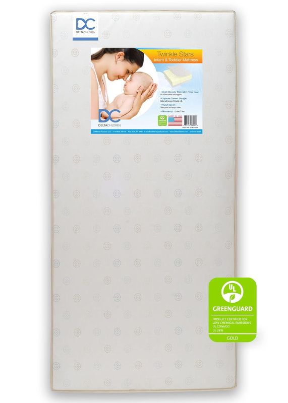 Photo 1 of Delta Children Twinkle Stars Dual Sided - 6" Premium Sustainably Sourced Fiber Core Crib and Toddler Mattress - Waterproof - GREENGUARD Gold Certified - 7 Year Warranty - Made in USA
