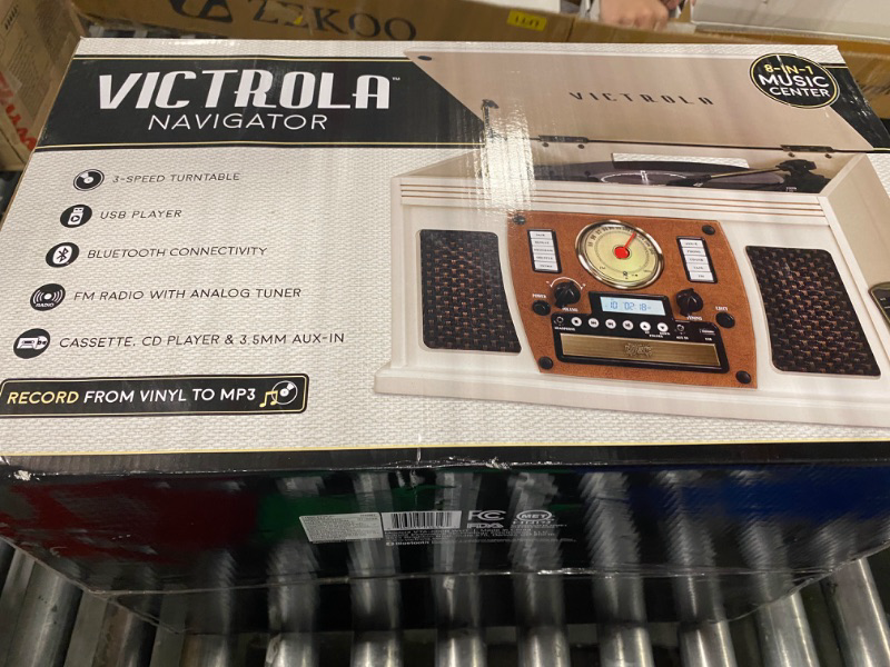 Photo 2 of Victrola 8-in-1 Bluetooth Record Player & Multimedia Center, Built-in Stereo Speakers - Turntable, Wireless Music Streaming, Real Wood | White White Entertainment Center