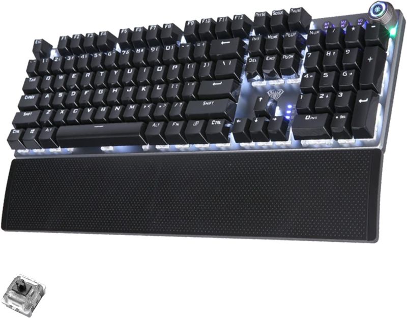 Photo 1 of AULA F2088 Mechanical Gaming Keyboard, with Ergonomic Wrist Rest, Multimedia Control Knob, 22 Backlight Modes, Full Size USB Wired Computer Keyboards for Mac Laptop, Desktop (Black Switch)
