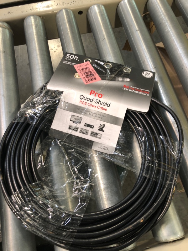 Photo 2 of GE RG6 Coaxial Cable, 50 ft. F-Type Connectors, Quad Shielded Coax Cable, 3 GHz Digital, In-Wall Rated, Ideal for TV Antenna, DVR, VCR, Satellite, Cable Box, Home Theater, Black, 33532 50 Feet Cable