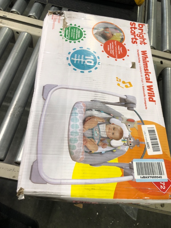 Photo 1 of Bright Starts Whimsical Wild Portable Compact Automatic Deluxe Baby Swing with Music and Taggies, Newborn and up