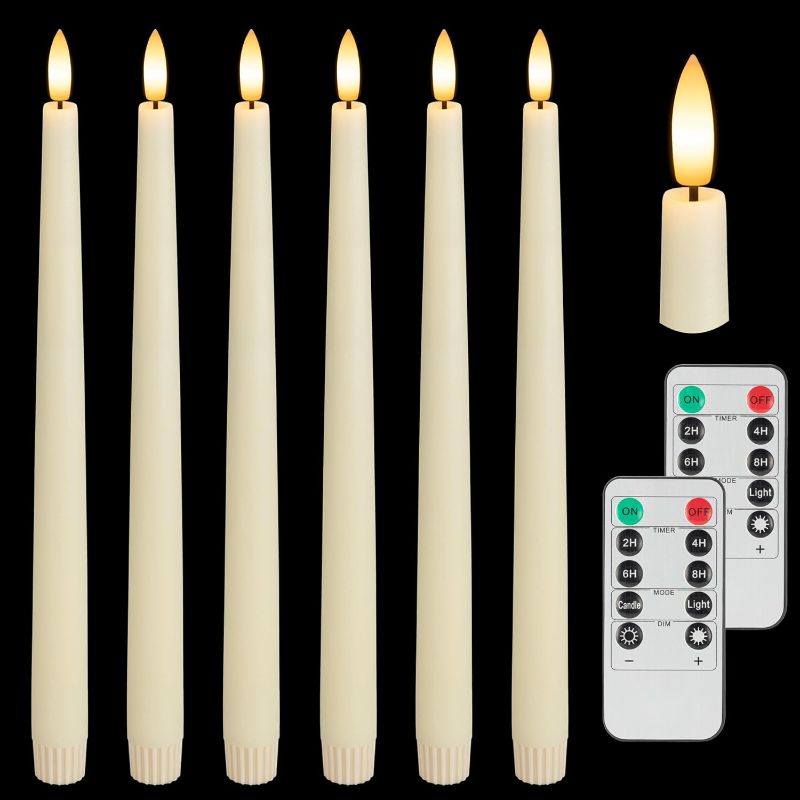 Photo 1 of AFINETH Flameless Taper Candles with 3D Wick, 11.4" Real Wax LED Candles with Remote and Timer, 6 Pack Flickering Candlesticks Battery Operated (Ivory)
