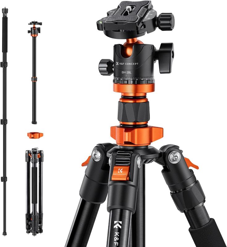 Photo 1 of K&F Concept 62 inch DSLR Camera Tripod,Lightweight and Compact Aluminum Detachable Monopod Tripod with 360 Panorama Ball Head Quick Release Plate for Travel and Work K254A1+BH-28L (SA254M1)
