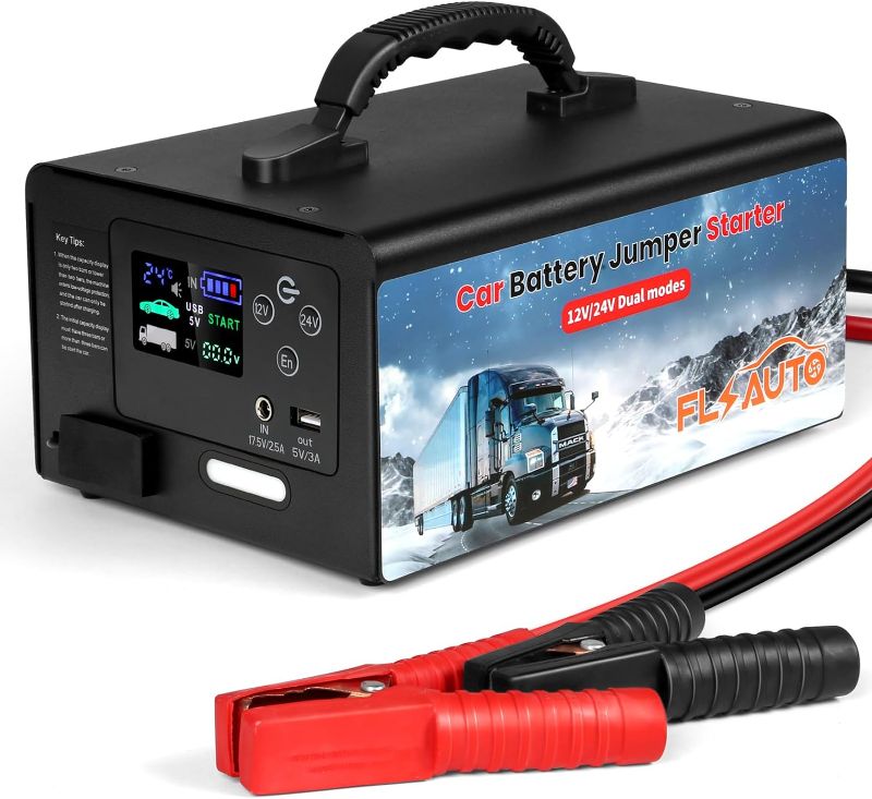 Photo 1 of 10000A Jump Starter,FlyAuto 155WH Car Battery Jump Starter for All Gas or Diesel,24V/12V Heavy Duty Lithium Jump Box, Portable Car Power Jump Battery Pack with USB Outlet?Jumper Cables Kit&LED Light
