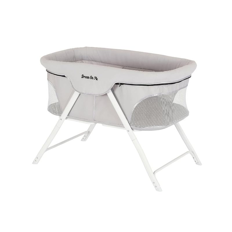 Photo 1 of Dream On Me Traveler Portable Bassinet in Cloud Grey, Lightweight and Breathable Mesh Design, Easy to Clean and Fold Baby Bassinet - Carry Bag Included
