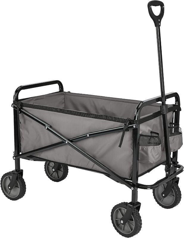 Photo 1 of Amazon Basics Collapsible Folding Outdoor Utility Wagon with Cover Bag, Gray
