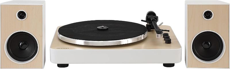 Photo 1 of Crosley T170A-WH Automatic Belt-Drive 2-Speed Bluetooth Turntable Shelf System with Stereo Speakers, White
