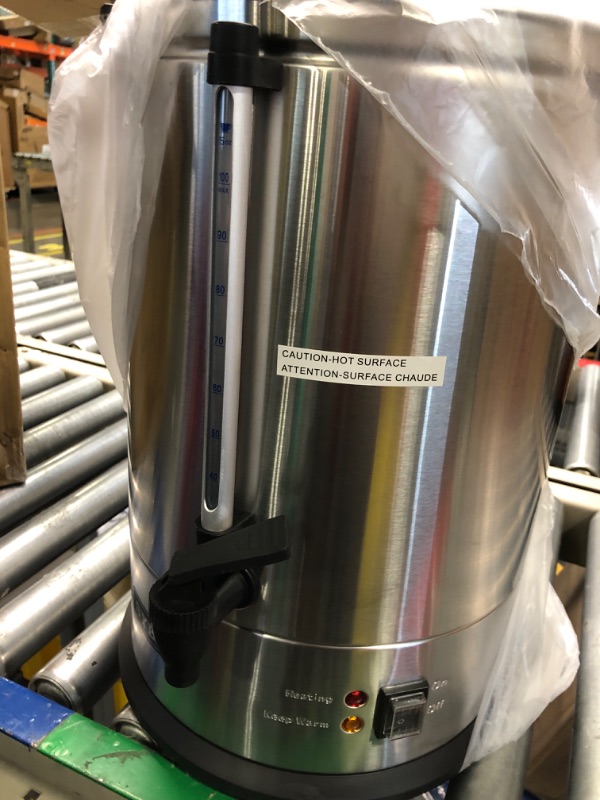 Photo 4 of **USED** SYBO 2022 Upgrade SR-CP100C Commercial Grade Stainless Steel Percolate Coffee Maker Hot Water Urn for Catering, 100-CUP 16 L, Metallic