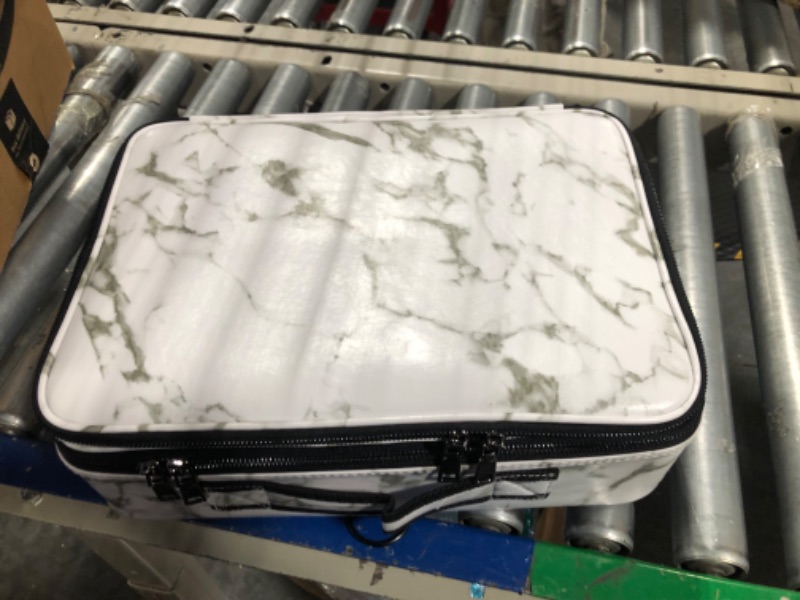 Photo 1 of JOURMON Makeup Case Travel Makeup Train Case Organizer Cosmetic Bag Portable with Adjustable Dividers and Shoulder Strap for Makeup Brushes Toiletry Travel Accessories(Marble White Black, L)

