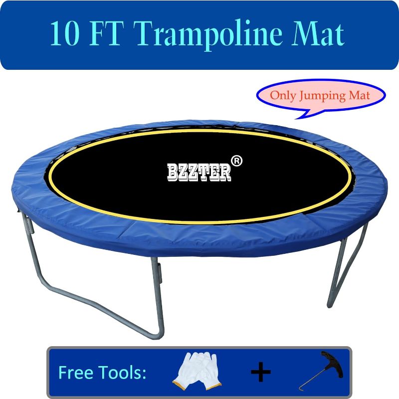 Photo 1 of Bzzter Trampoline Replacement Mat 10ft?Trampoline Mat Fit 10ft Frame? Not a 10ft Length Mat?,Repalcement Trampoline Mat 10ft, Lasting Longer with 8 Rows of Stitching,w/Spring Tool and Gloves
