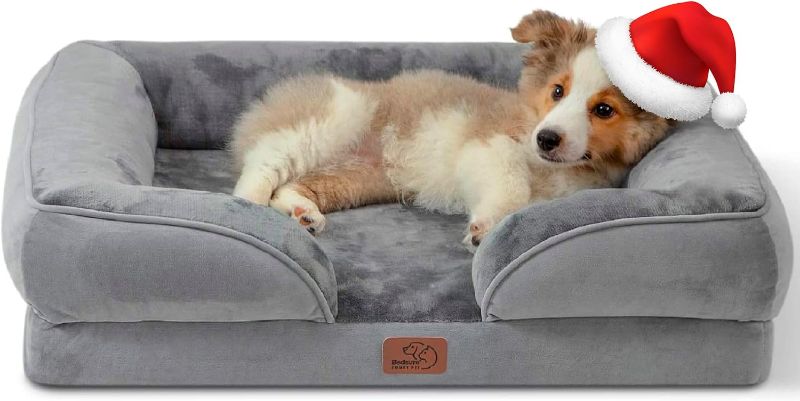 Photo 1 of Bedsure Orthopedic Dog Bed for Medium Dogs - Waterproof Dog Sofa Bed Medium, Supportive Foam Pet Couch Bed with Removable Washable Cover, Waterproof Lining and Nonskid Bottom, Grey
