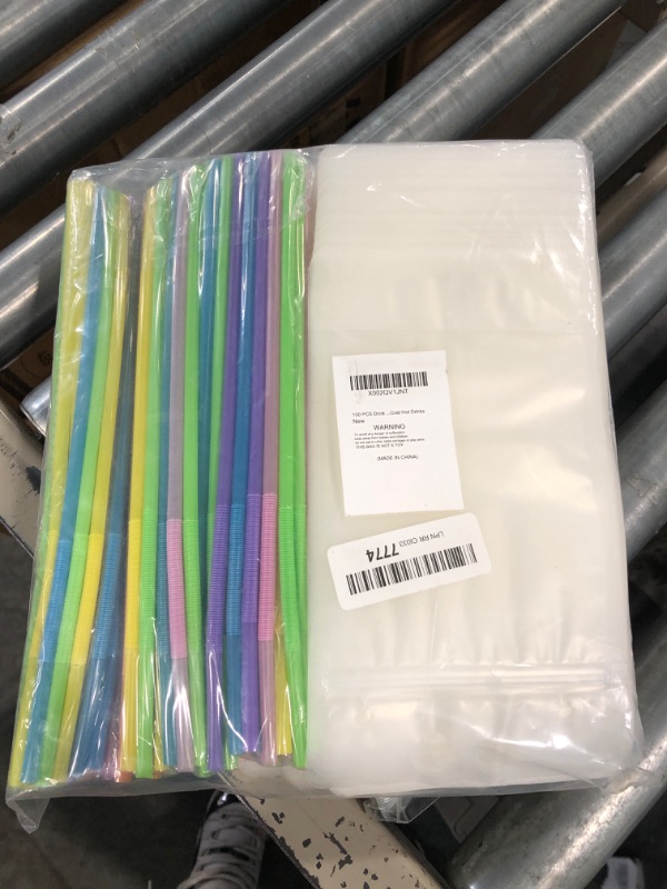 Photo 2 of 100 PCS Drink Pouches for Adults, Reusable Drink Pouches with 100 Straws Funnel, Heavy Duty Stand-up Juice Pouches Plastic Smoothie Drink Bags for Cold Hot Drinks