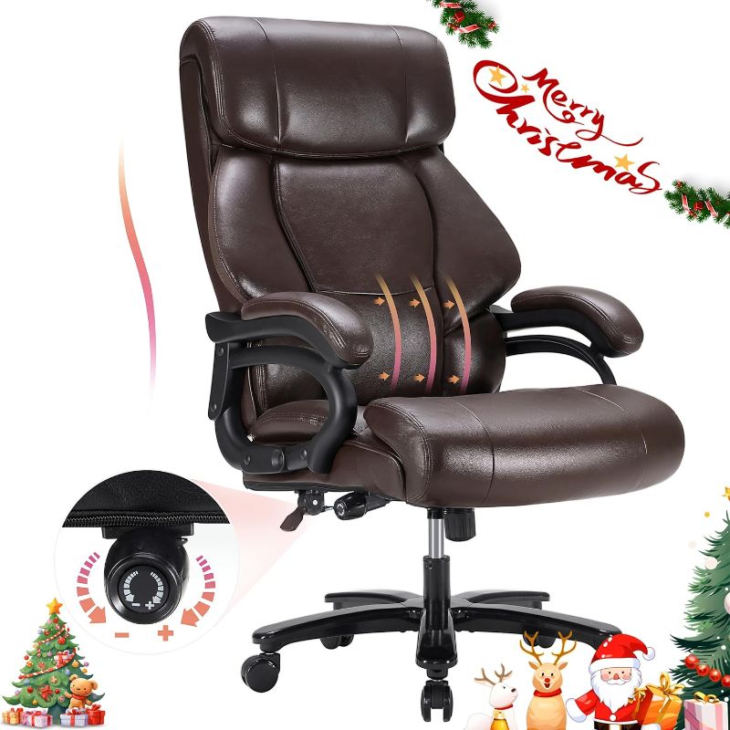 Photo 1 of DIFUY Big and Tall Office Chair 500lbs, Heavy Duty Office Chair for Long Hours, Breathable Leather Executive Office Chair for Heavy People, Ergonomic Office Chair for Back Pain Relief, Brown
