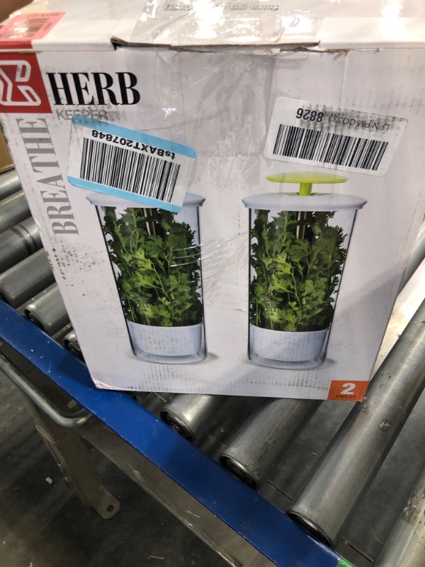 Photo 2 of 2 Pcs Herb Keeper and Herb Saver Herb Preserver Glass Cilantro Containers for Refrigerator Asparagus Fresher Cups for Fridge Kitchen Green Storage Parsley Mint, Keeps Vegetables Fresh for 2-3 Weeks